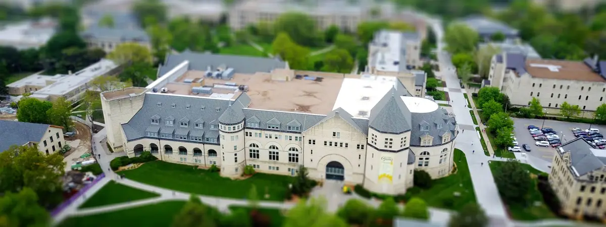 An aerial view of a university campus