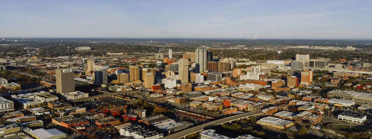 An aerial view of downtown Birmingham, Alabama