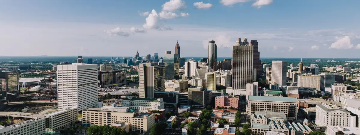 The Atlanta, Georgia skyline under a clear blue sky