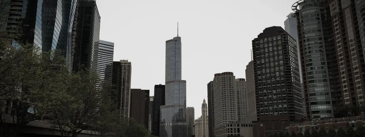 Skyscrapers along the Chicago River in Chicago, Illinois